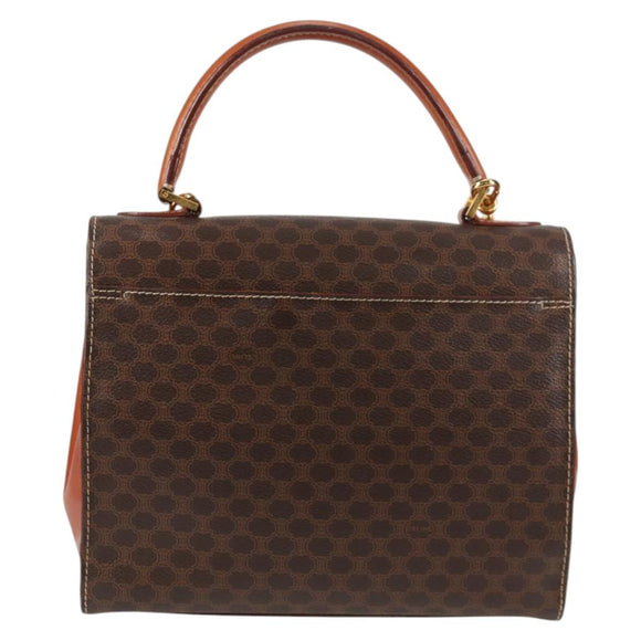 CELINE Macadam Canvas Hand Bag PVC Leather 2way Brown Gold Auth ki5899