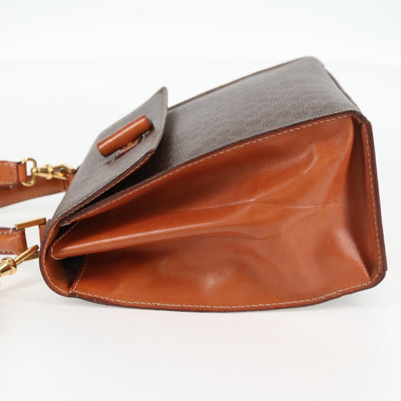 CELINE Macadam Canvas Hand Bag PVC Leather 2way Brown Gold Auth ki5899
