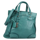 CELINE Hand Bag Leather 2way Turquoise Blue Silver Auth ki5907A-1