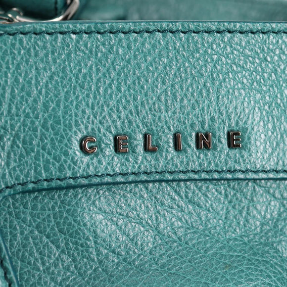 CELINE Hand Bag Leather 2way Turquoise Blue Silver Auth ki5907A
