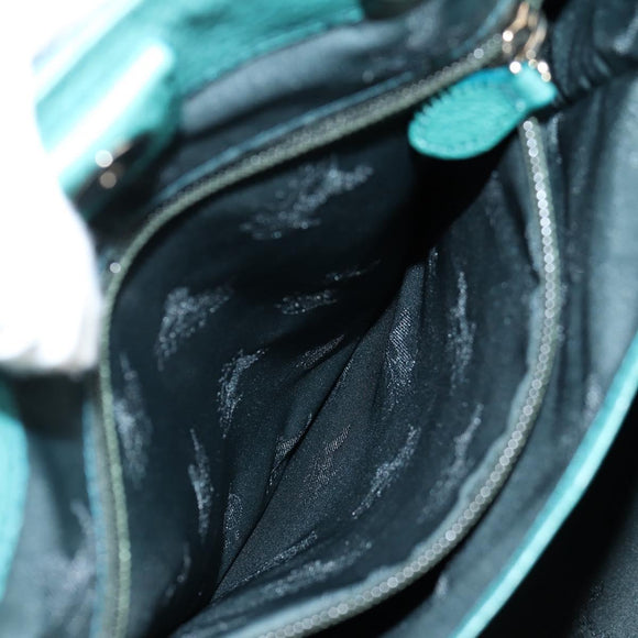 CELINE Hand Bag Leather 2way Turquoise Blue Silver Auth ki5907A