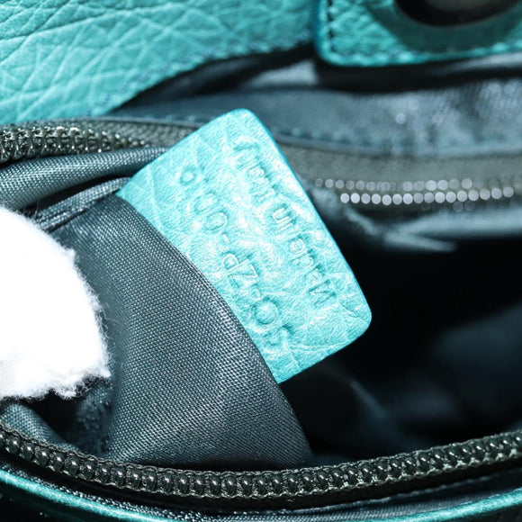 CELINE Hand Bag Leather 2way Turquoise Blue Silver Auth ki5907A