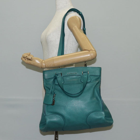 CELINE Hand Bag Leather 2way Turquoise Blue Silver Auth ki5907A