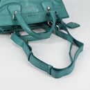 CELINE Hand Bag Leather 2way Turquoise Blue Silver Auth ki5907A-9