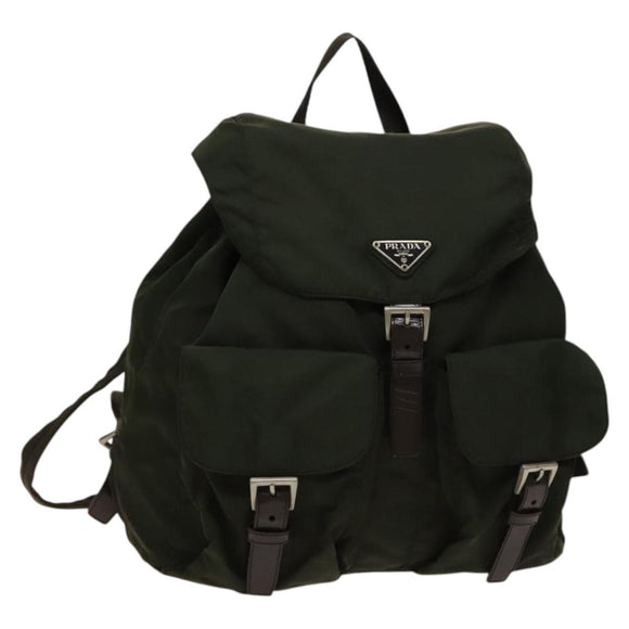PRADA Backpack Nylon Khaki Silver Auth ki5908
