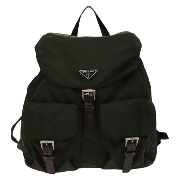 PRADA Backpack Nylon Khaki Silver Auth ki5908