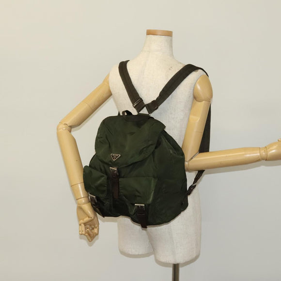 PRADA Backpack Nylon Khaki Silver Auth ki5908