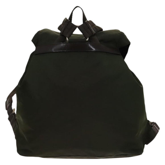 PRADA Backpack Nylon Khaki Silver Auth ki5908