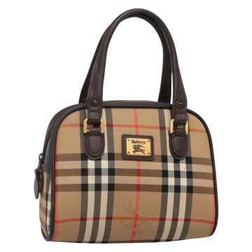 Burberrys Nova Check Hand Bag Canvas Beige Gold Auth ki5913