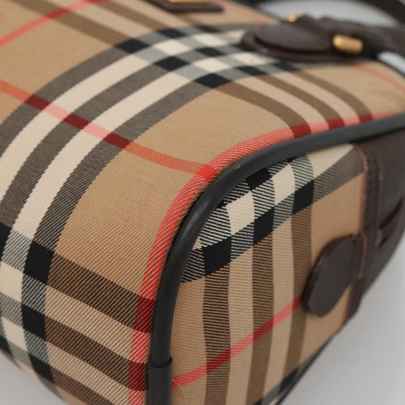 Burberrys Nova Check Hand Bag Canvas Beige Gold Auth ki5913