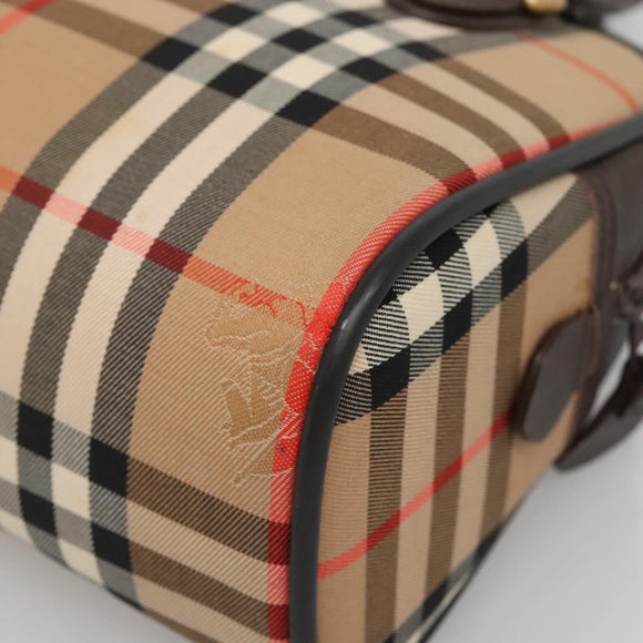Burberrys Nova Check Hand Bag Canvas Beige Gold Auth ki5913