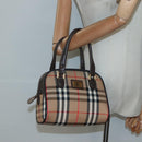 Burberrys Nova Check Hand Bag Canvas Beige Gold Auth ki5913-19