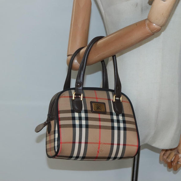 Burberrys Nova Check Hand Bag Canvas Beige Gold Auth ki5913