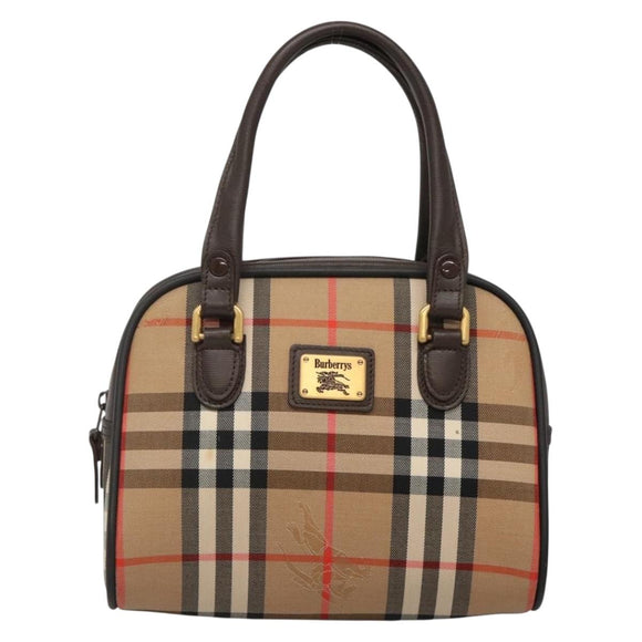 Burberrys Nova Check Hand Bag Canvas Beige Gold Auth ki5913