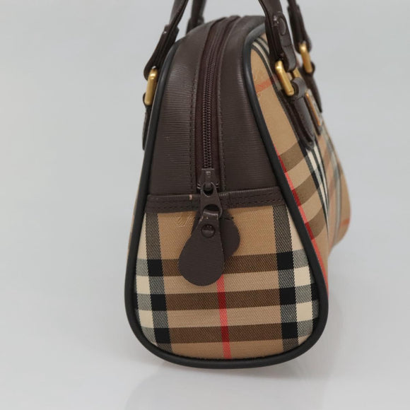 Burberrys Nova Check Hand Bag Canvas Beige Gold Auth ki5913