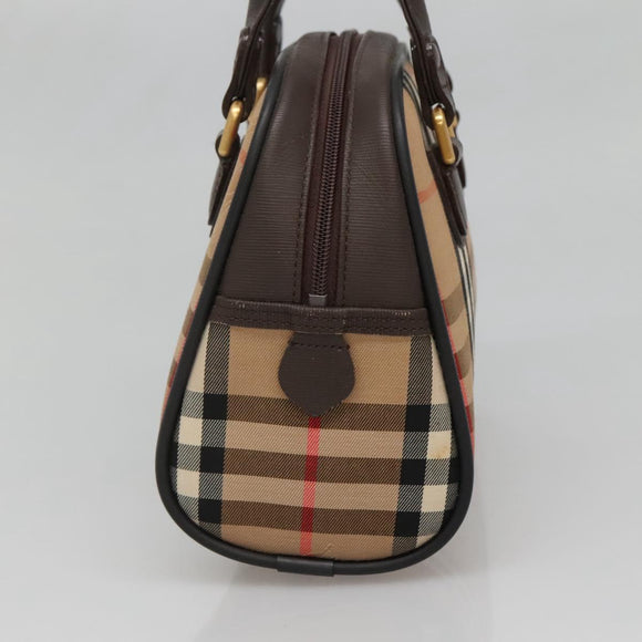 Burberrys Nova Check Hand Bag Canvas Beige Gold Auth ki5913