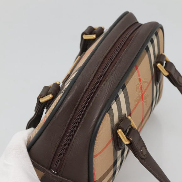 Burberrys Nova Check Hand Bag Canvas Beige Gold Auth ki5913