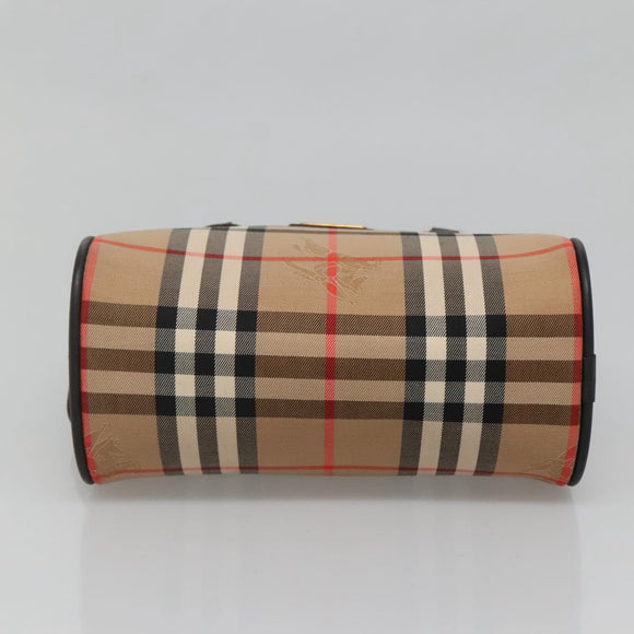 Burberrys Nova Check Hand Bag Canvas Beige Gold Auth ki5913