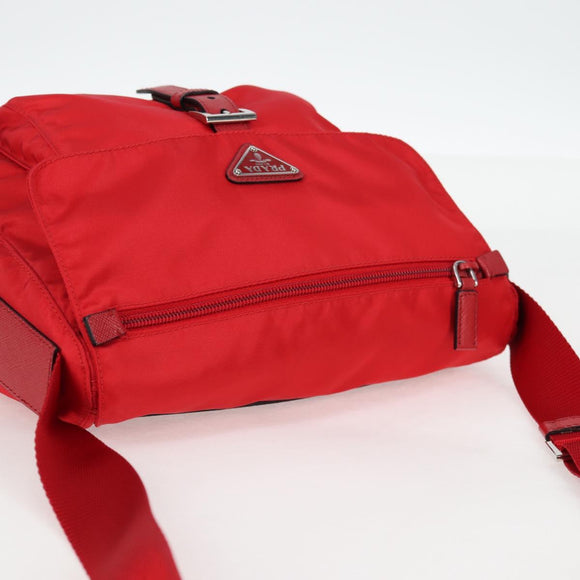 PRADA Shoulder Bag Nylon Red Silver Auth ki5917A