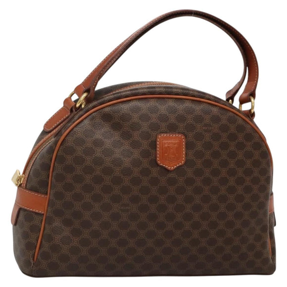 CELINE Macadam Canvas Hand Bag PVC Leather Brown Gold Auth ki5919