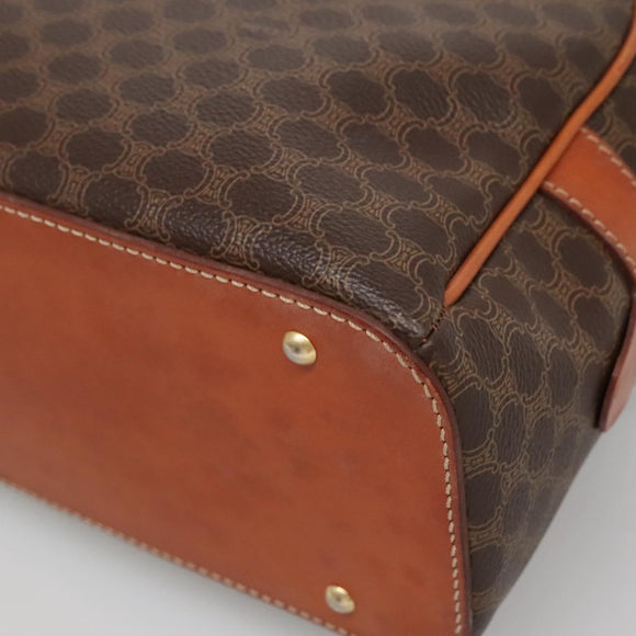 CELINE Macadam Canvas Hand Bag PVC Leather Brown Gold Auth ki5919