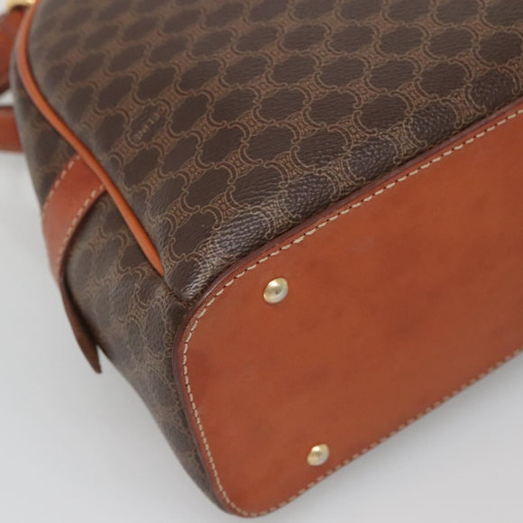 CELINE Macadam Canvas Hand Bag PVC Leather Brown Gold Auth ki5919