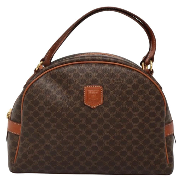 CELINE Macadam Canvas Hand Bag PVC Leather Brown Gold Auth ki5919