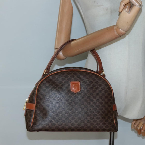 CELINE Macadam Canvas Hand Bag PVC Leather Brown Gold Auth ki5919