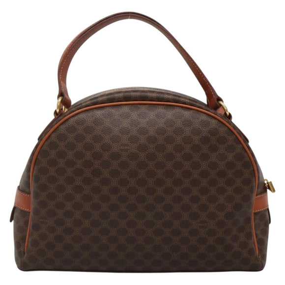 CELINE Macadam Canvas Hand Bag PVC Leather Brown Gold Auth ki5919