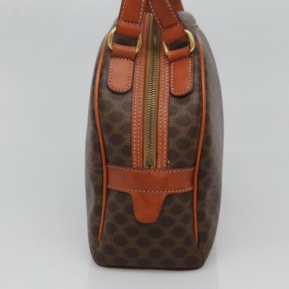 CELINE Macadam Canvas Hand Bag PVC Leather Brown Gold Auth ki5919