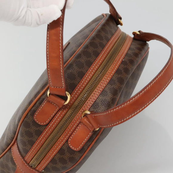 CELINE Macadam Canvas Hand Bag PVC Leather Brown Gold Auth ki5919