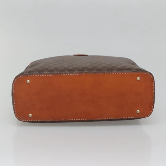 CELINE Macadam Canvas Hand Bag PVC Leather Brown Gold Auth ki5919