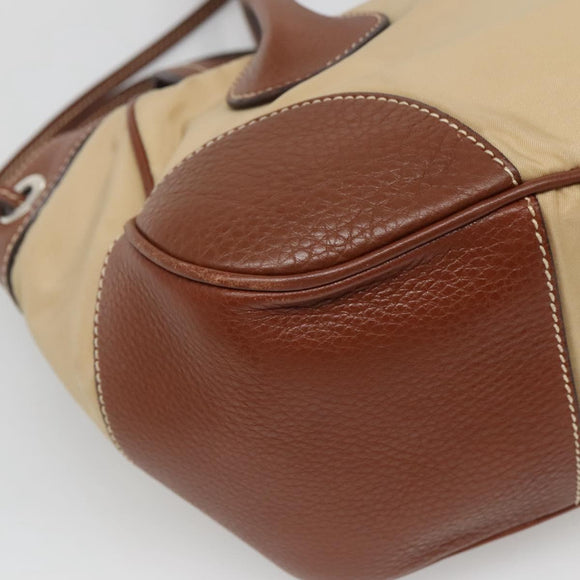 PRADA Shoulder Bag Nylon Leather Beige Silver Auth ki5925