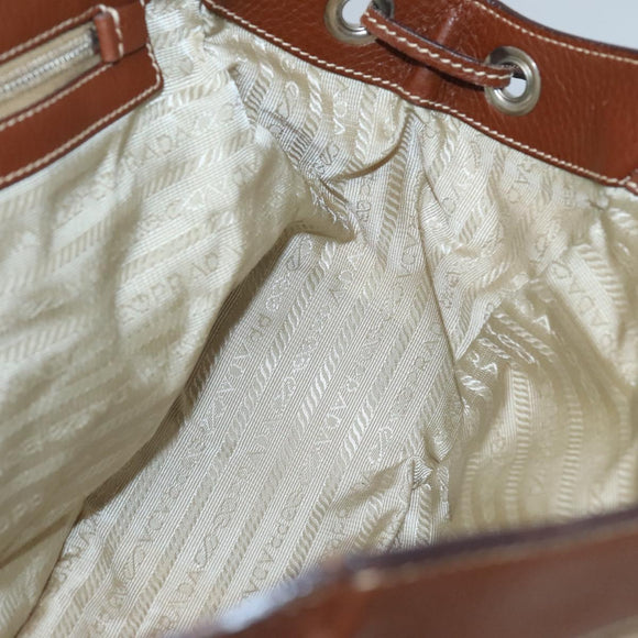 PRADA Shoulder Bag Nylon Leather Beige Silver Auth ki5925