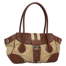 PRADA Shoulder Bag Nylon Leather Beige Silver Auth ki5925-1