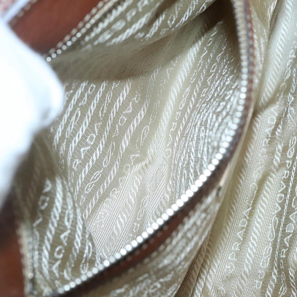 PRADA Shoulder Bag Nylon Leather Beige Silver Auth ki5925