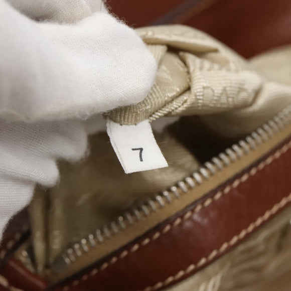 PRADA Shoulder Bag Nylon Leather Beige Silver Auth ki5925