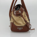 PRADA Shoulder Bag Nylon Leather Beige Silver Auth ki5925-3
