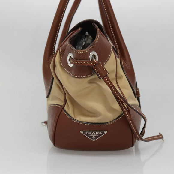 PRADA Shoulder Bag Nylon Leather Beige Silver Auth ki5925