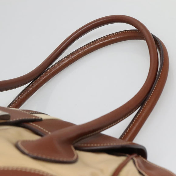 PRADA Shoulder Bag Nylon Leather Beige Silver Auth ki5925