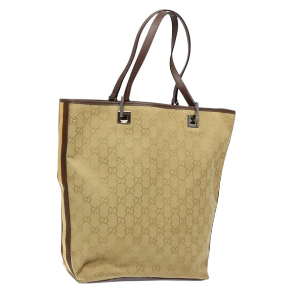 GUCCI GG Canvas Tote Bag Beige Brown Silver 31243 Auth ki5927
