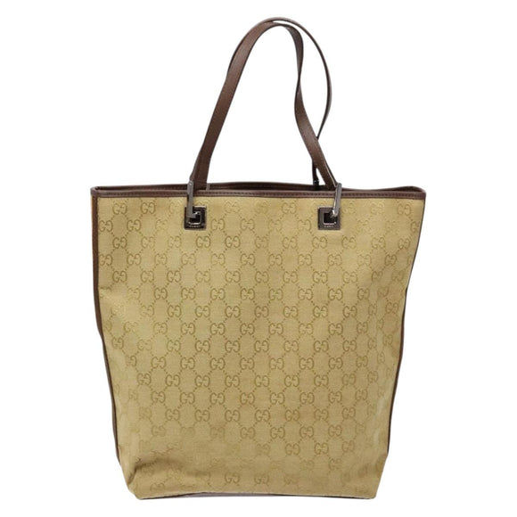 GUCCI GG Canvas Tote Bag Beige Brown Silver 31243 Auth ki5927