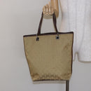 GUCCI GG Canvas Tote Bag Beige Brown Silver 31243 Auth ki5927-22