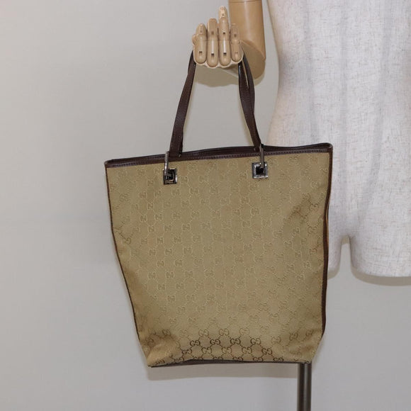 GUCCI GG Canvas Tote Bag Beige Brown Silver 31243 Auth ki5927