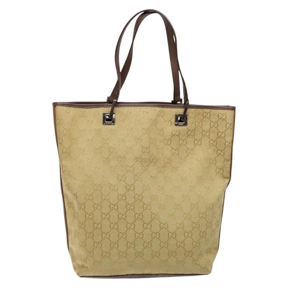 GUCCI GG Canvas Tote Bag Beige Brown Silver 31243 Auth ki5927