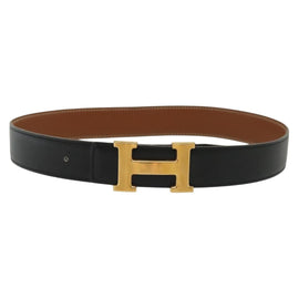 HERMES Constance H Belt Leather 31.1"" Black Auth ki5928