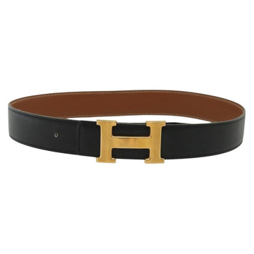 HERMES Constance H Belt Leather 31.1"" Black Auth ki5928