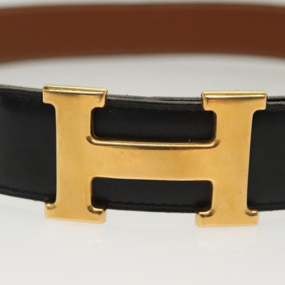 HERMES Constance H Belt Leather 31.1"" Black Auth ki5928