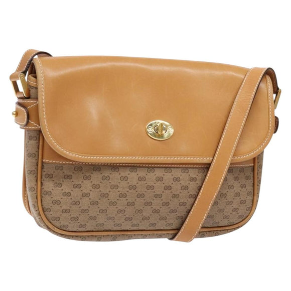 GUCCI Micro GG Supreme Shoulder Bag PVC Beige Gold Auth ki5939