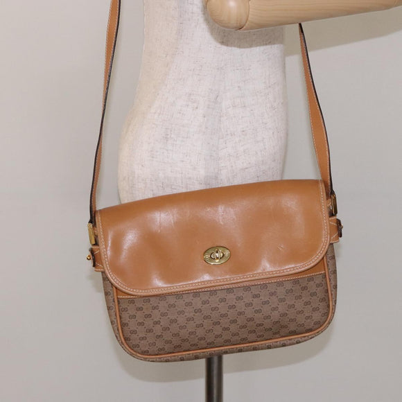 GUCCI Micro GG Supreme Shoulder Bag PVC Beige Gold Auth ki5939